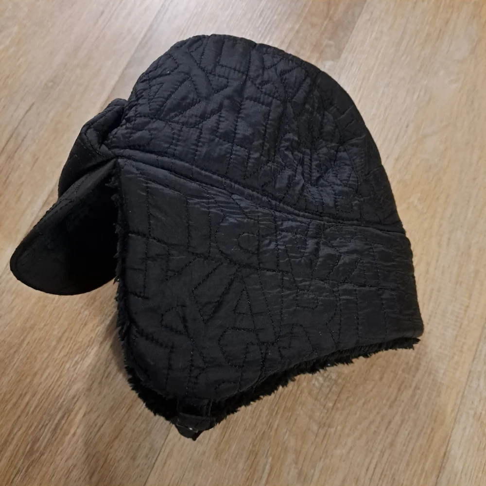 Karl Lagerfeld Kids Black Trapper Cap / Hat Ear Flaps Quilt Style